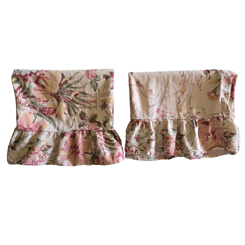 VINTAGE‎ Ralph Lauren King Pillowcase Set 2 Floral Ruffled Guinevere FLAW